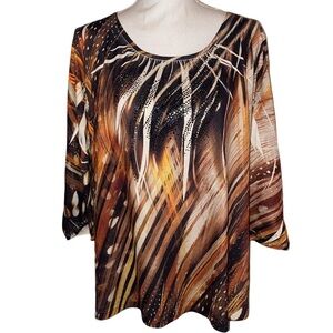 CHICO’S Tunic in Shades of Brown and Sequined Embellishments Size Medium